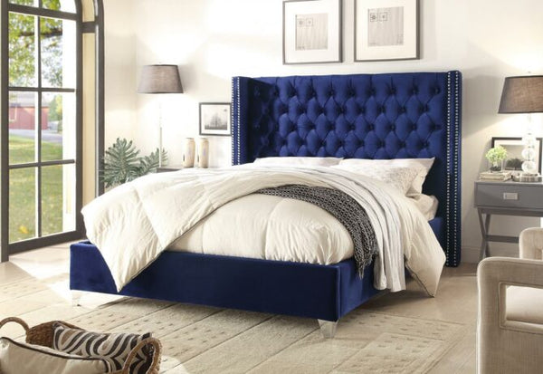 Tall Queen Anne Wingback Bed 60" or 54" Tall Chesterfield Chained Optional Mattress