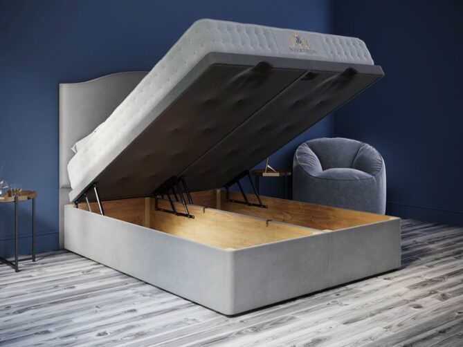 Majestic Ottoman Bed Art Deco Headboard With Optional Mattress