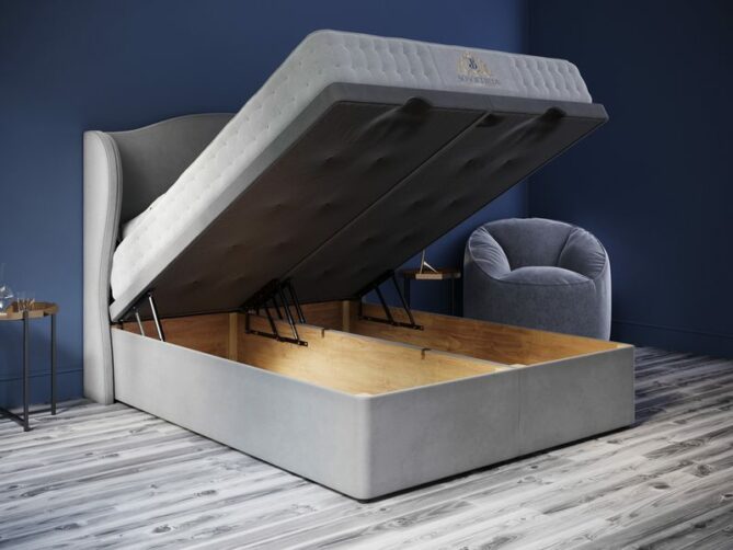 Majestic Ottoman Bed Wingback Headboard With Optional Mattress