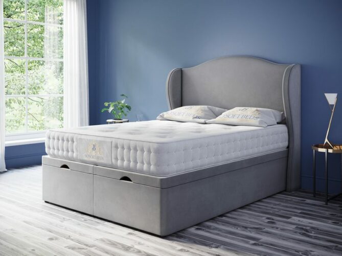 Majestic Ottoman Bed Wingback Headboard With Optional Mattress