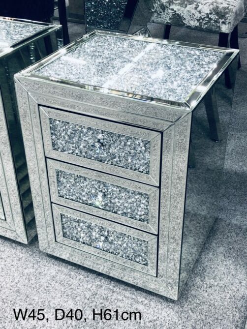 Crushed Mirror Design Bed Side Cabinet