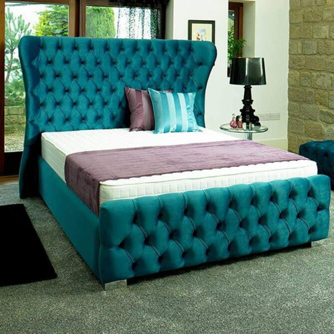 Ottoman Storage Bed Tall Wingback Bed 54" Kendal Chesterfield