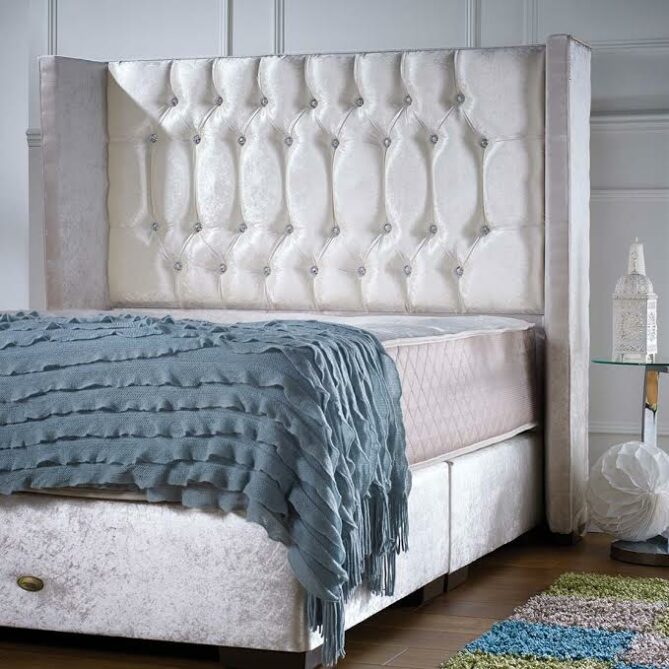 Divan Wingback Bed-Frame Crush Ivory - Ottoman Beds 