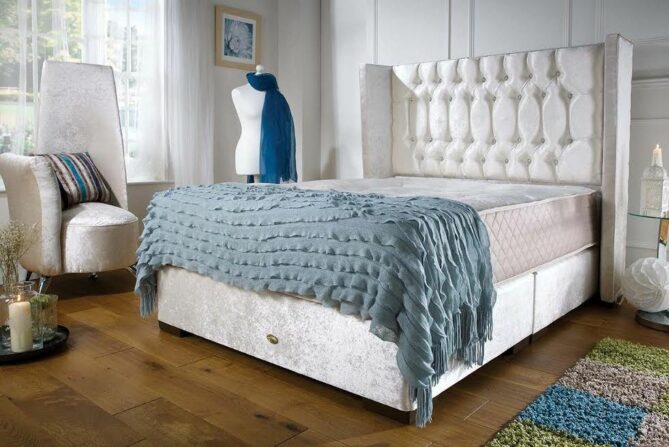 Divan Wingback Bed-Frame Crush Ivory
