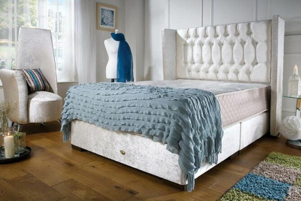 Divan Wingback Bed Crush Ivory Optional Mattress - Ottoman Beds 