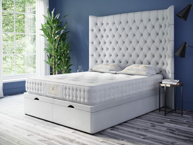 Tall Vegas Wingback Bed 60" or 54" Tall Chesterfield with optional Mattress - Ottoman Beds 