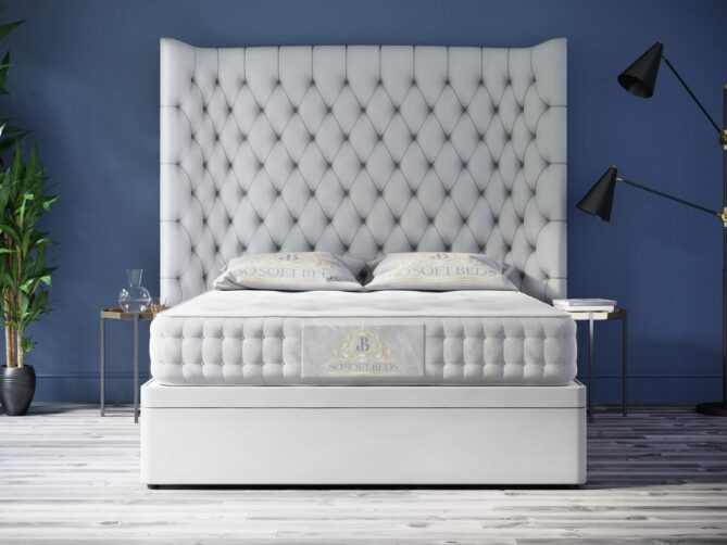 Tall Vegas Wingback Bed 60" or 54" Tall Chesterfield with optional Mattress - Ottoman Beds 