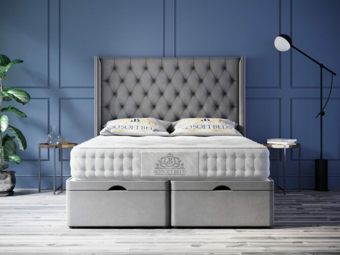Tall Queen Anne Wingback Bed 60" or 54" Tall Chesterfield Chained Optional Mattress