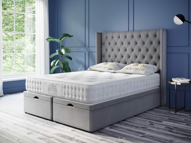 Tall Queen Anne Wingback Bed 60" or 54" Tall Chesterfield Chained Optional Mattress