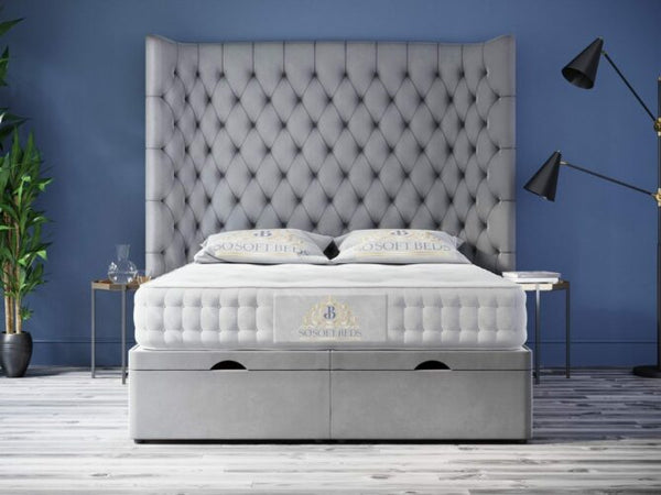 Tall Vegas Wingback Bed 60" or 54" Tall Chesterfield with optional Mattress - Ottoman Beds 