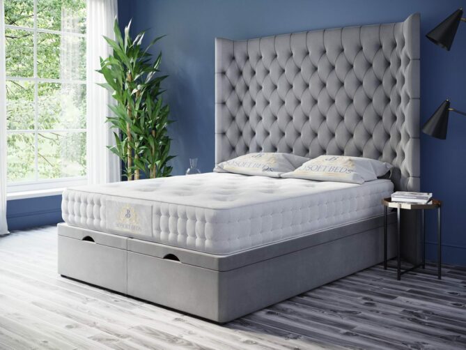 Tall Vegas Wingback Bed 60" or 54" Tall Chesterfield with optional Mattress - Ottoman Beds 