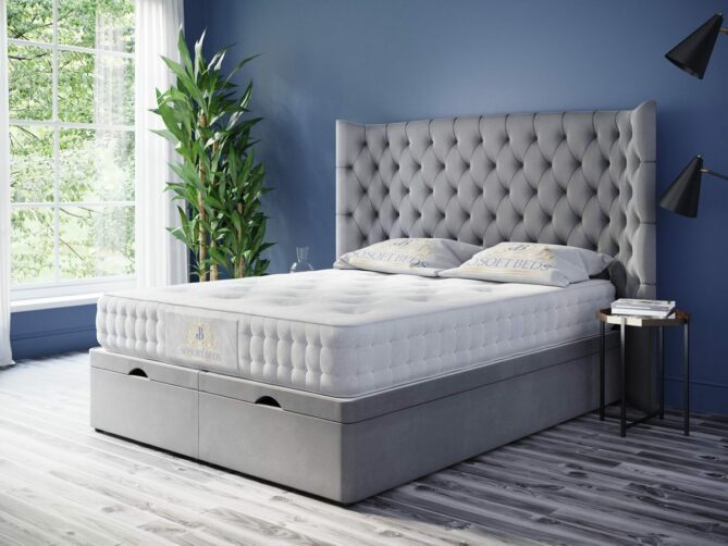 Tall Vegas Wingback Bed 60" or 54" Tall Chesterfield with optional Mattress - Ottoman Beds 