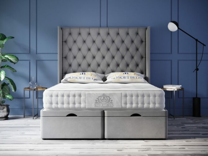 Tall Queen Anne Wingback Bed 60" or 54" Tall Chesterfield Chained Optional Mattress