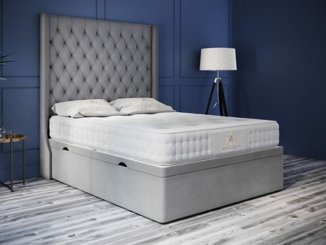 Luxurious Tall Grey Bed with Stylish Design and Comfortable Support