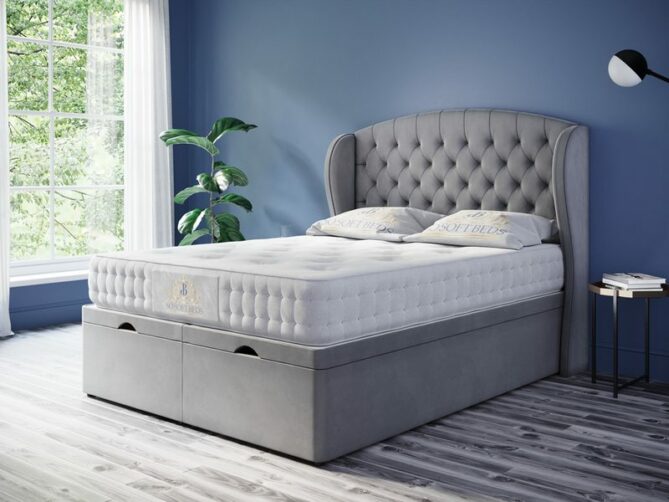 Safina Wingback Chesterfield Ottoman Bed Chesterfield Wingback Headboard With Optional Mattress - Ottoman Beds 