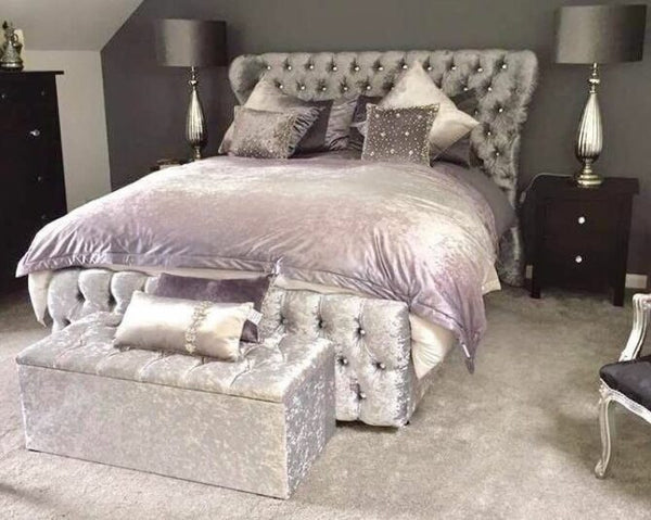 Ottoman Storage Bed Tall Wingback Bed 54" Kendal Chesterfield