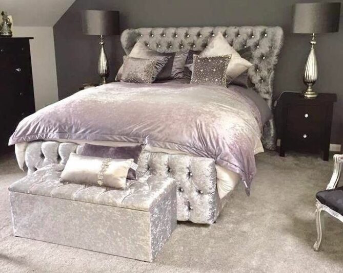 Ottoman Storage Bed Tall Wingback Bed 54" Kendal Chesterfield